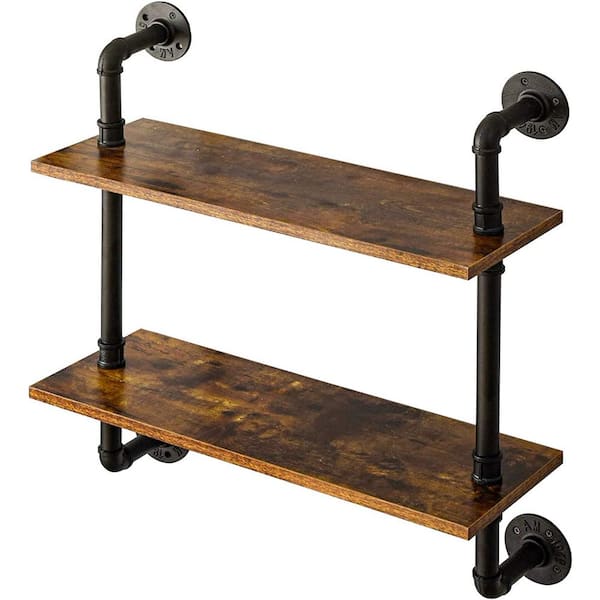 Cubilan 24 in. W x 10 in. D Rustic Brown Wood Decorative Wall Shelf, 2 Tiers Retro Wall Mounted Floating Shelf