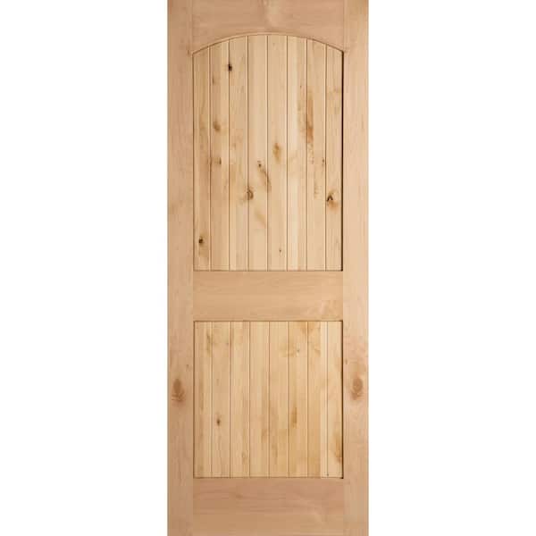 Masonite 30 in. x 80 in. 2-Panel Round Top V-Groove Solid Wood Smooth Unfinished Knotty Pine Interior Door Slab