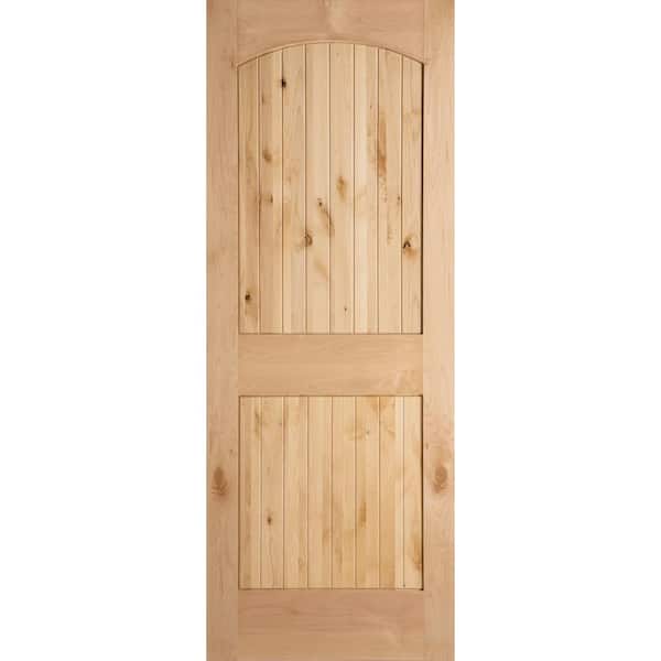 Masonite 36 in. x 80 in. 2-Panel Round Top V-Groove Solid Wood Smooth Unfinished Knotty Pine Interior Door Slab
