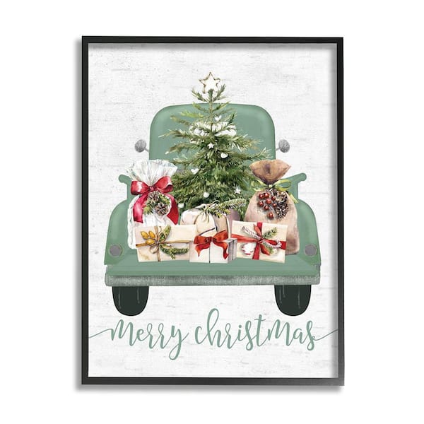 Stupell Industries Merry Christmas Truck by Lettered and Lined 1-Piece Framed Graphic Print Travel Poster Art Print 20 in. x 16 in.
