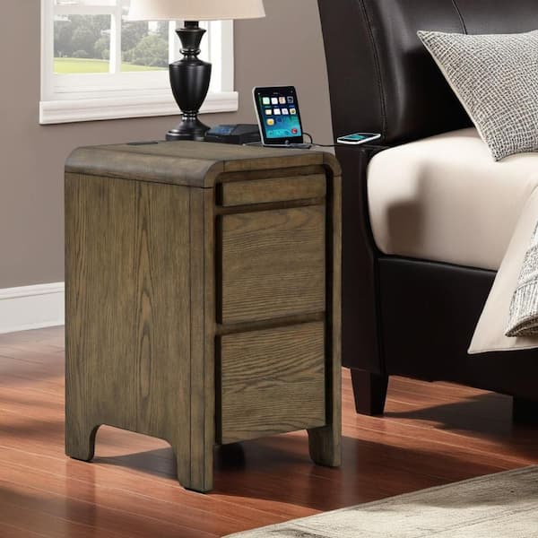 Benjara 14 in. Brown Rectangle Wooden Accent Table with USB Charging Ports