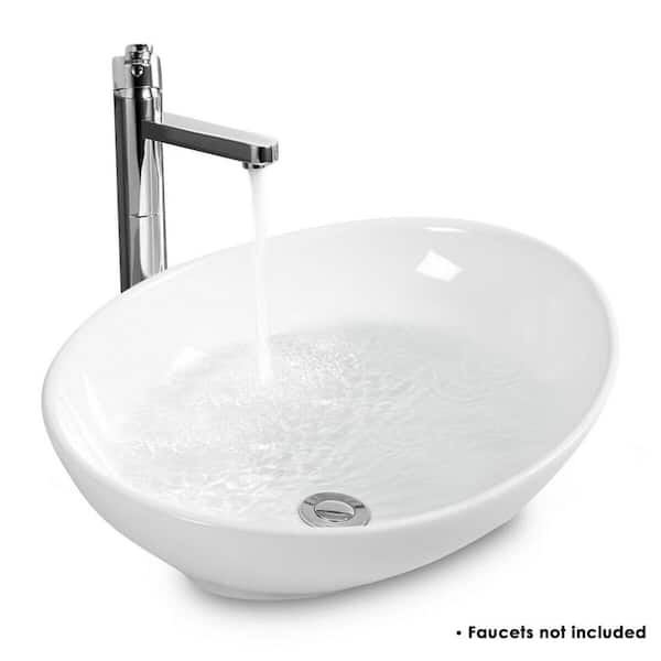CASAINC White Ceramic Oval Bathroom Basin Ceramic Vessel Sink