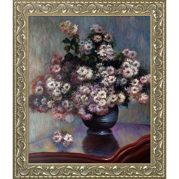 LA PASTICHE Chrysanthemums by Claude Monet Rococo Silver Framed Abstract Oil Painting Art Print 25.5 in. x 29.5 in.