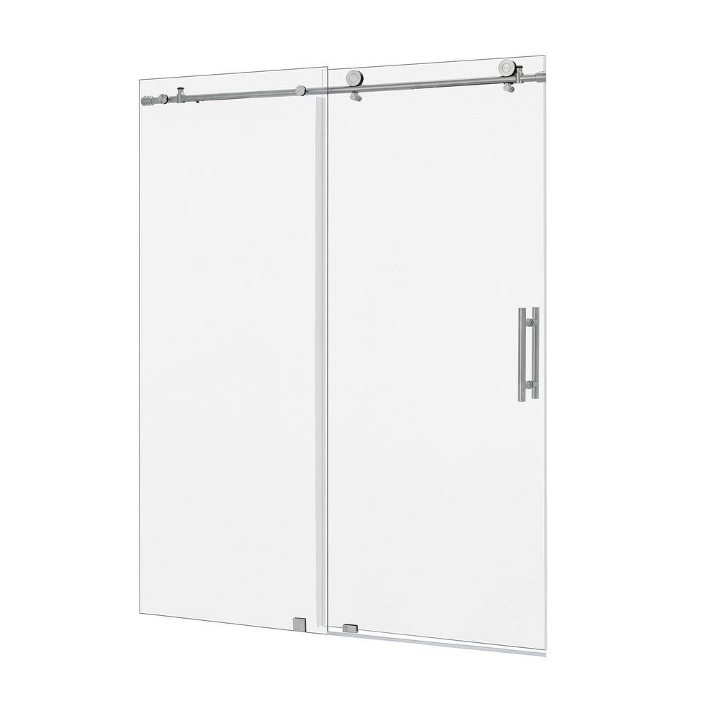 Vanity Art 60 in. W x 76 in. H Frameless Sliding Shower Door in Brushed ...