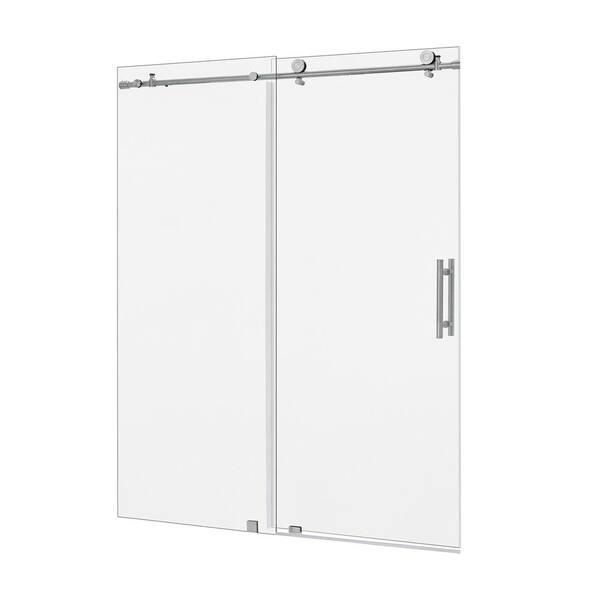 Vanity Art 60 in. W x 76 in. H Frameless Sliding Shower Door in Brushed ...