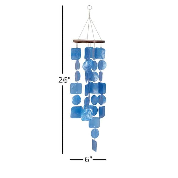 Litton Lane 26 in. Blue Capiz Shell Waterfall Windchime