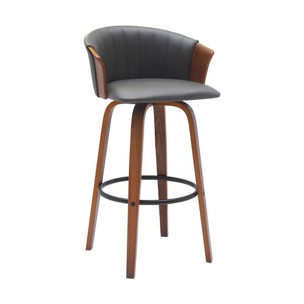 Benjara 30 in. Gray and Brown Low Back Metal Frame Bar Stool with Faux Leather Seat
