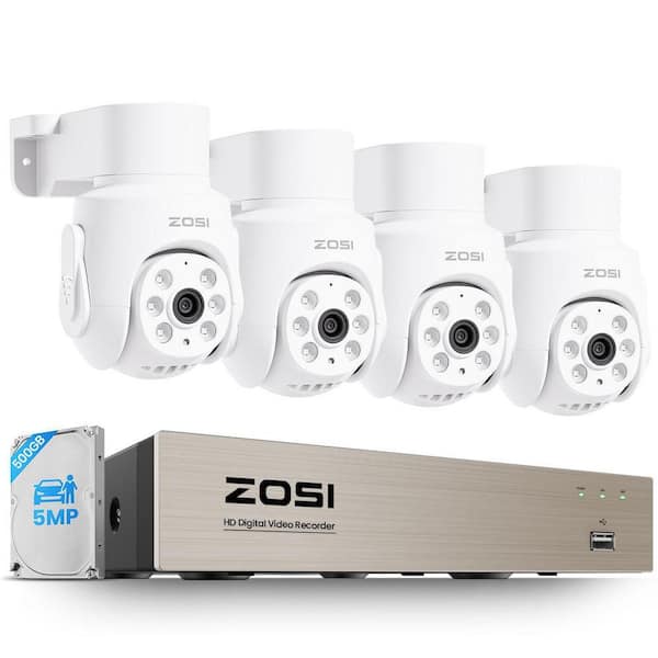 8 Channel 5MP DVR Home Security Camera System with 4 360° PT 2MP Wired Cameras Audio Recording 1080P@25fps 500GB HDD