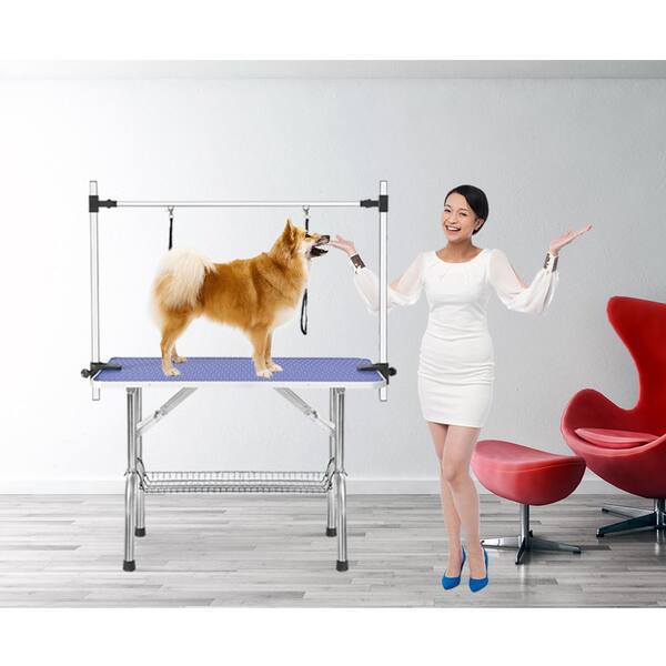 Mondawe 36-in Adjustable Pet Grooming Table for Medium Dogs/Cats - Silver, Commercial Use, Sturdy Construction Stainless Steel | MD-CHW011