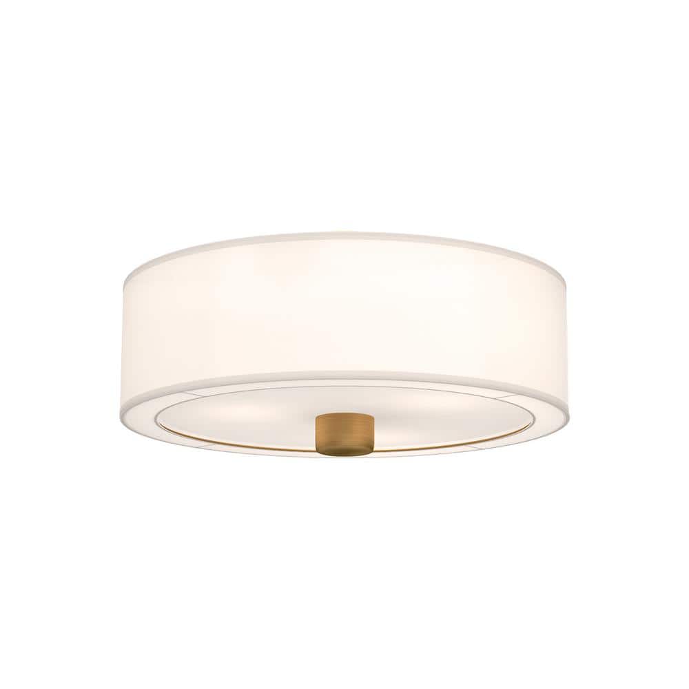 Theo Aged Gold and White Linen Drum Flush Mount Light