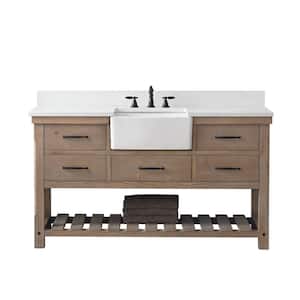 Wesley 60 in. W x 22 in. D Bath Vanity in Weathered Natural with Engineered Stone Top in Ariston White with White Sink