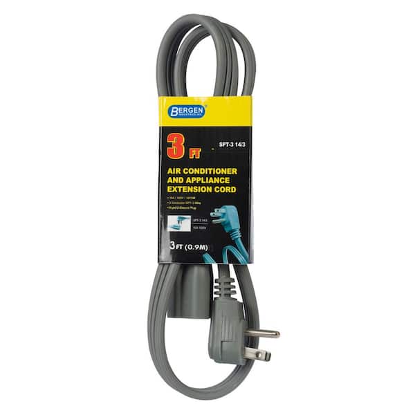 Bergen Industries 3 ft. 14/3 SPT-3 Wire Air Conditioner/Major Appliance Extension Cord with Right U-Ground Plug in Gray