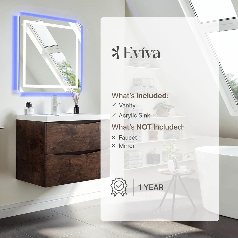 Eviva Smile 30" Rosewood Wall-Mount Bathroom Vanity with Acrylic Sink