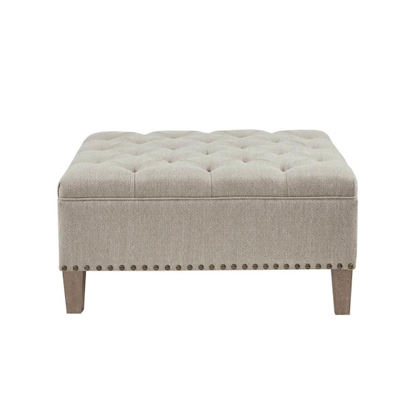 Madison Park Alice Taupe Fabric Tufted Square Cocktail Ottoman