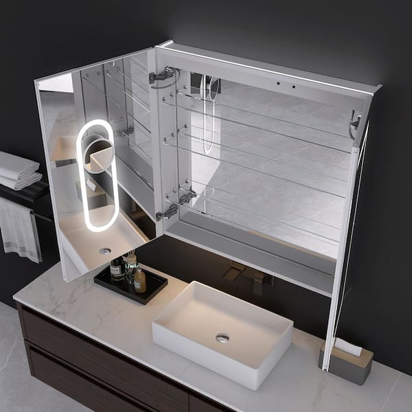 36 in. W x 36 in. H Rectangular Silver Aluminum Recessed/Surface Mount Medicine Cabinet with Mirror and LED