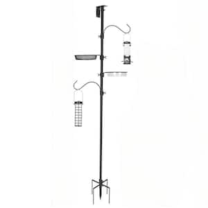 80 in. Black Metal Bird House Pole Stand Kit with 2-Hooks, Feeders, Bird Bath and Feeder Tray for Yard and Garden