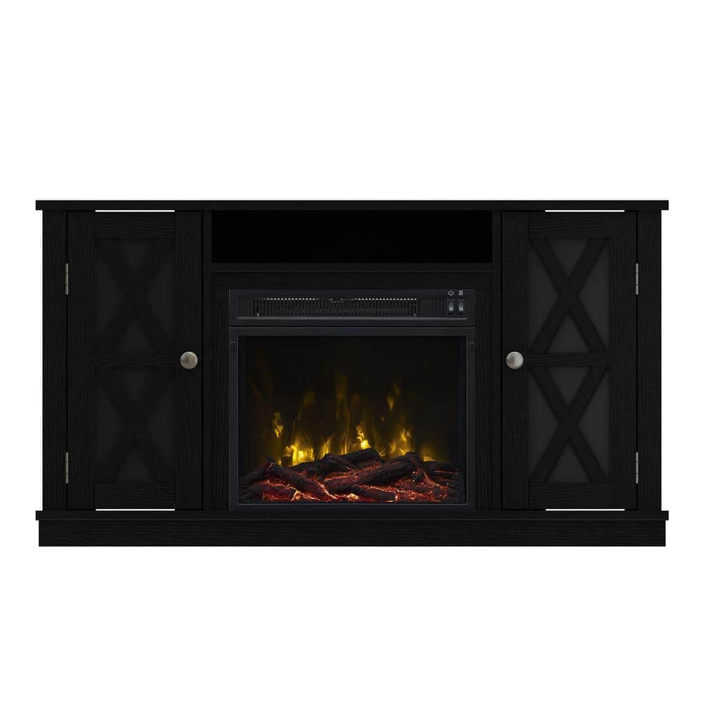 Twin Star Home 47.5 in. Freestanding Wooden Electric Fireplace TV Stand in Black -  18MM6092-PB84S