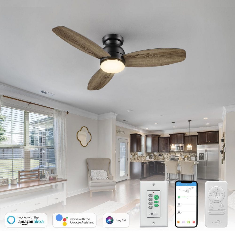 48 in. Smart Indoor/Outdoor Black Dimmable LED Standard Ceiling Fan with Remote Control, Wall Control, 10-Speed DC Motor