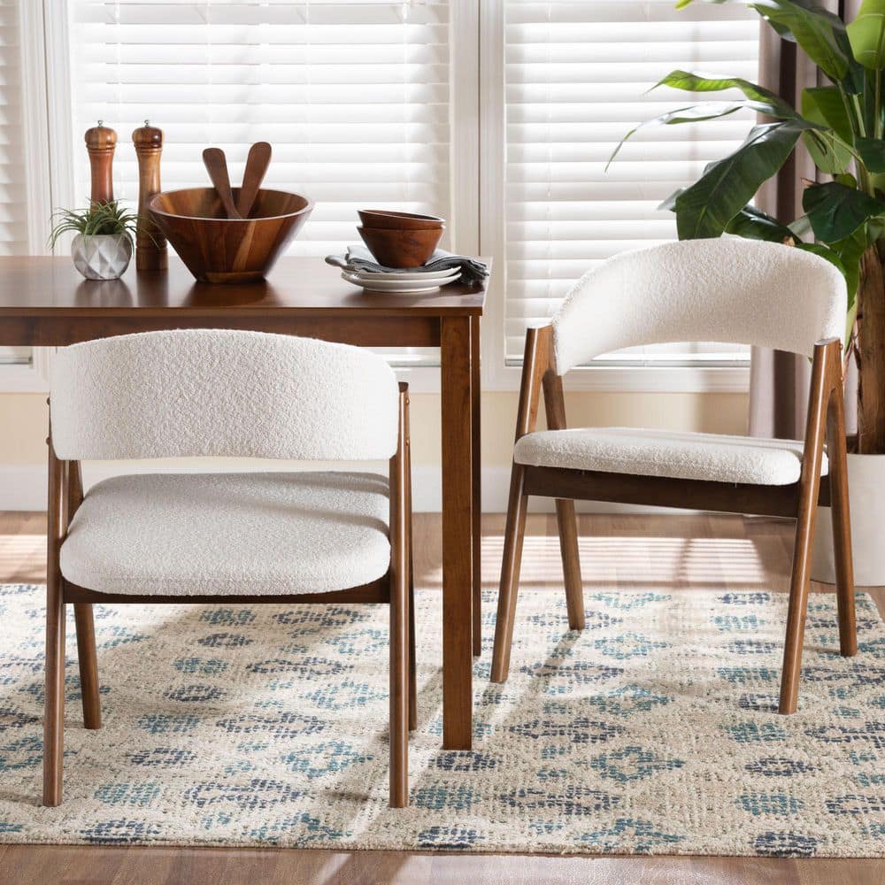 Virden White Boucle and Walnut Brown Wood Dining Chair (Set of 2) price history on PriceWatchPro