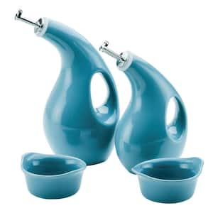 Ceramics EVOO and Ramekin Dipper Set, 4-Piece, Agave Blue