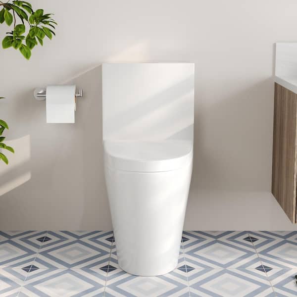 Ace 1-Piece 1/1.28 GPF Dual Flush Elongated ADA Toilet in Glossy White,12 in. Rough In Size, Soft Closed Seat Included