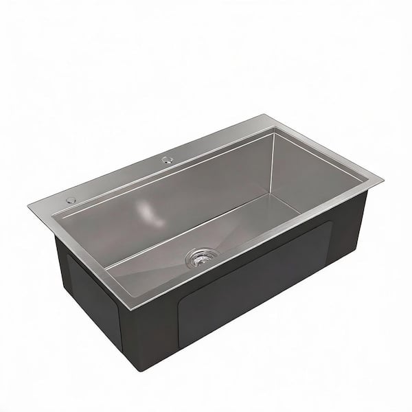 32 in. Overmount Single Bowl 20-Gauge Brushed Stainless Steel Kitchen Sink with Drain and Hook Included