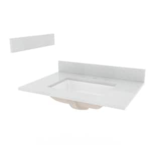 31 in. W Engineered Stone Top in Silver Crystal White with White Sink and Optional Backsplash