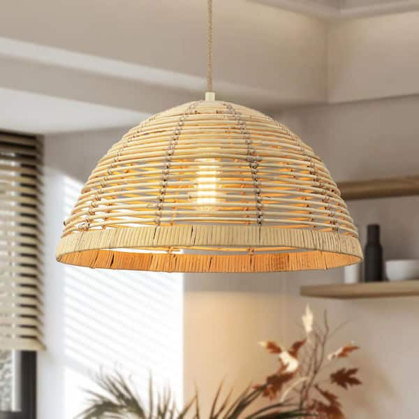 Leia 1-Light Natural Bamboo Woven Dome Pendant Light with Rattan Shade