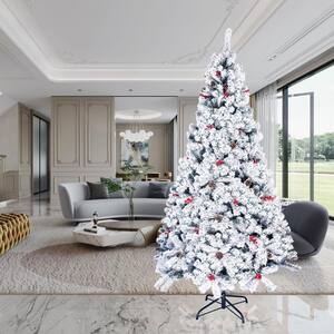 7.5 ft. White Unlit Artificial Christmas Tree with 42 Pine cones, 42 Red Berries and 1400 Branch Tips