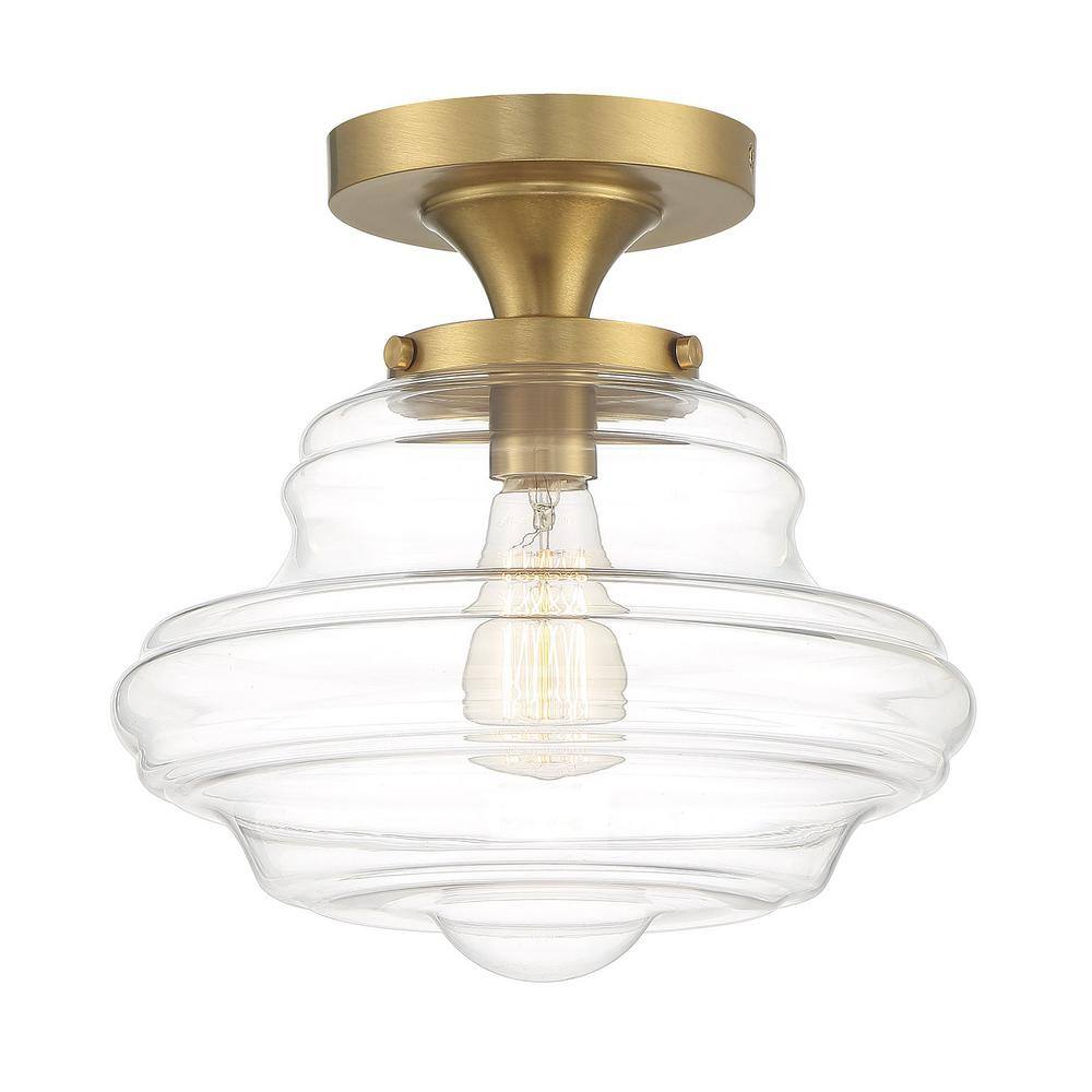 Vintage Schoolhouse Natural Brass Ceiling Light with Clear Glass Shade