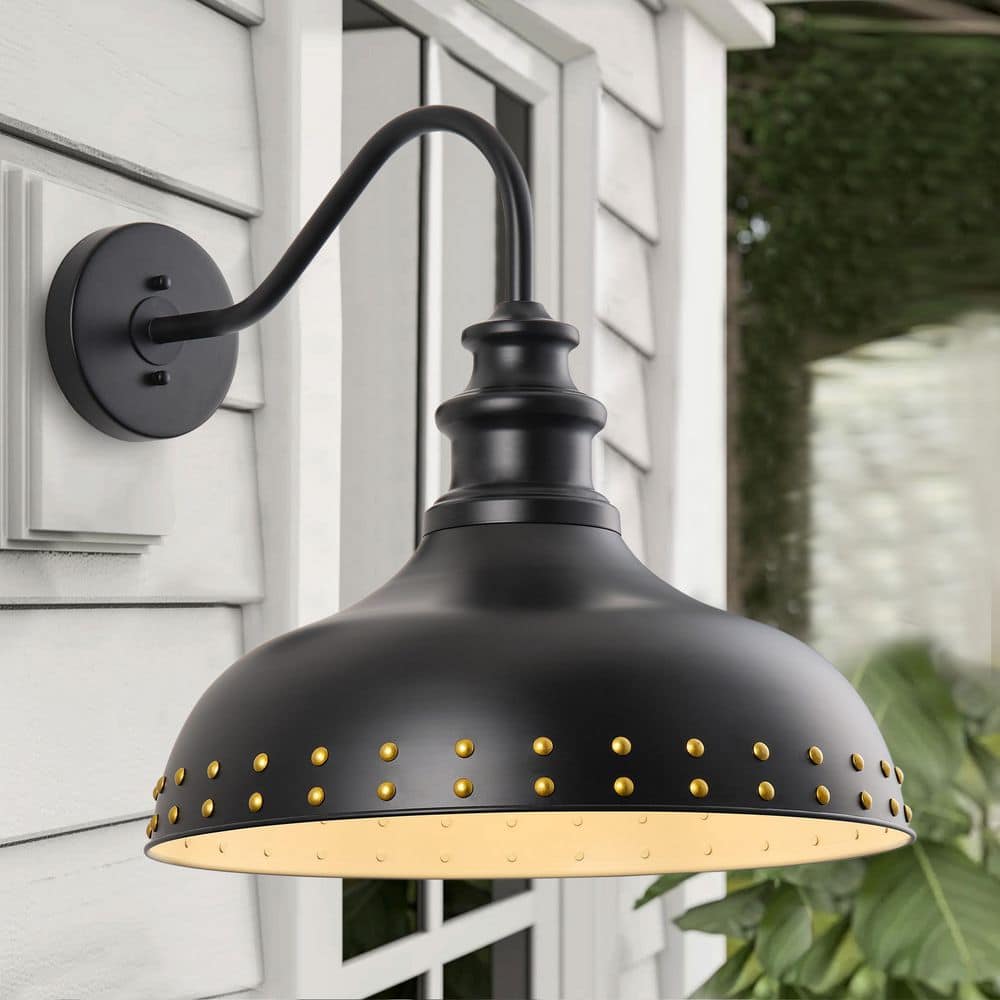 19.69 in. Black Farmhouse 1-Light Gooseneck Outdoor Wall Sconce with Rivet Design price history on PriceWatchPro