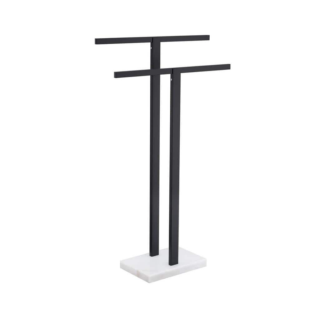 2-Tier Double Bathroom Standing Towel Rack with Marble Base, Stainless Stee