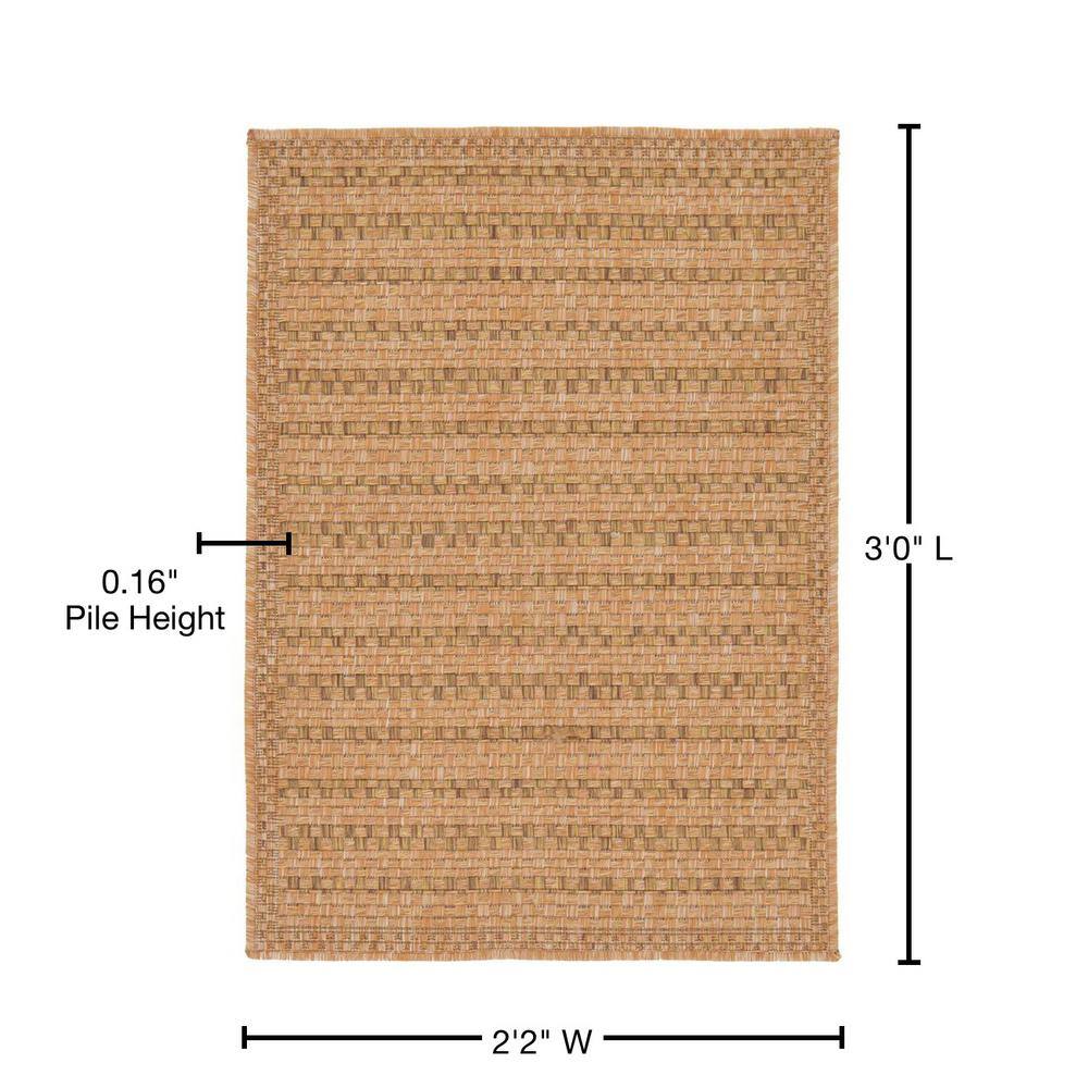 Light Brown Rectangular Stripe Synthetic Outdoor Rug 2'2" x 3'1"