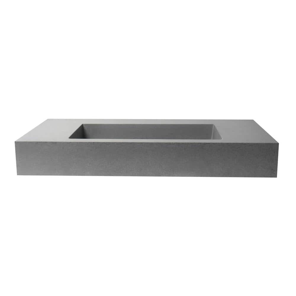 Gray Matte Ceramic Rectangular Wall-Mount Bathroom Sink
