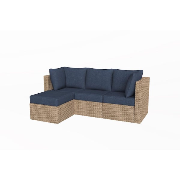 Crystal Ridge Wicker Outdoor 4-Piece Modular Sectional Set with Navy CushionGuard Cushions
