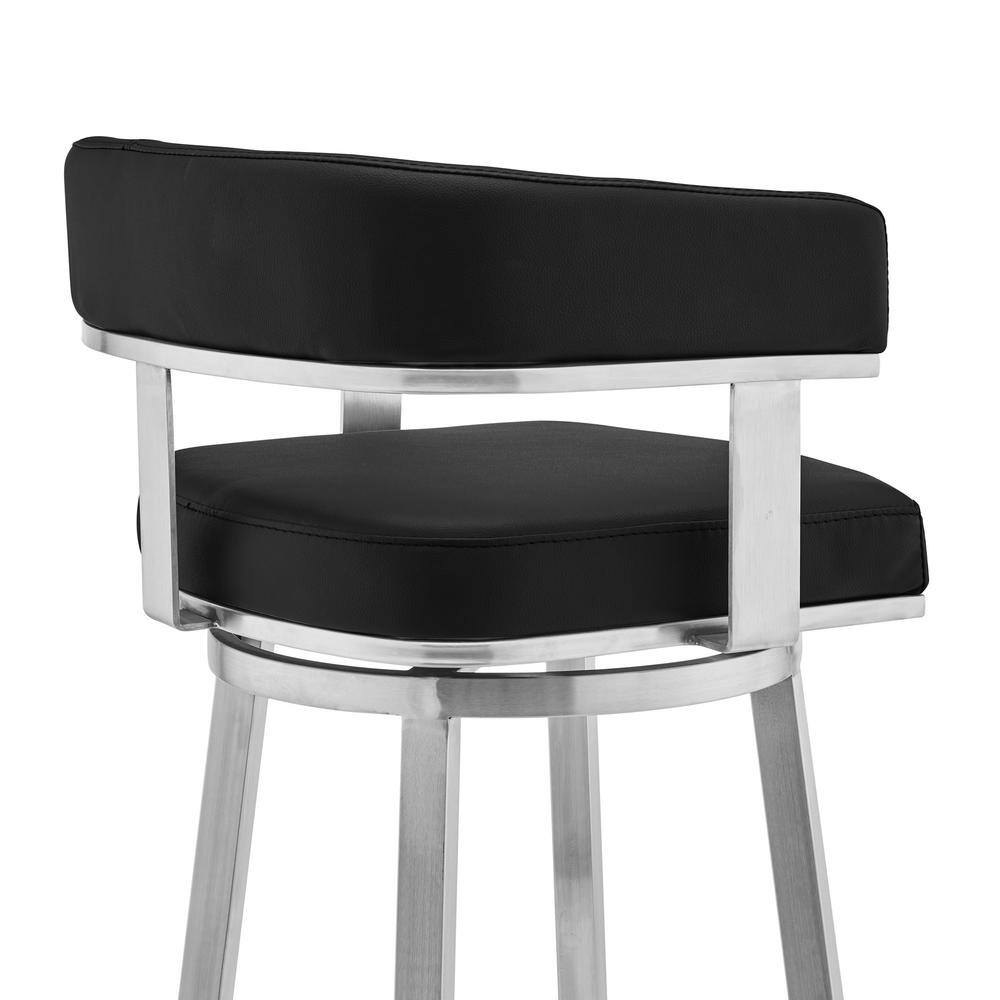 Contemporary 26" Black Faux Leather Swivel Counter Stool with Stainless Steel Base