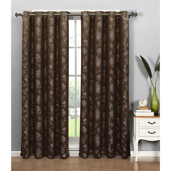 Window Elements Semi-Opaque Danica Faux Embroidered 54 in. W x 84 in. L Grommet Extra Wide Curtain Panel in Jacquard Chocolate