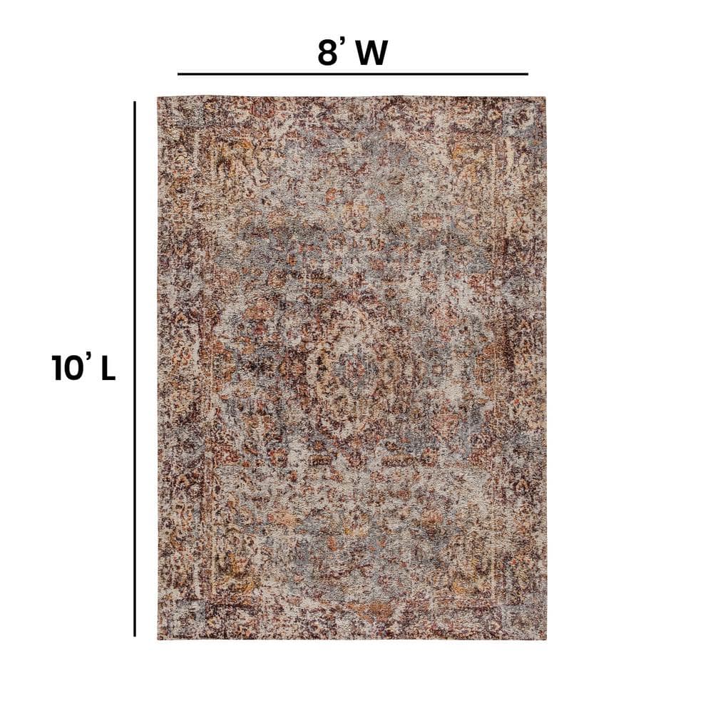 Distressed Red and Gray 8' x 10' Synthetic Area Rug