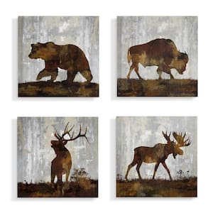 17 in. x 17 in. "Woodland Animals Bear Buffalo Deer and Moose" by Artist Carl Colburn Canvas Wall Art(4Pieces)