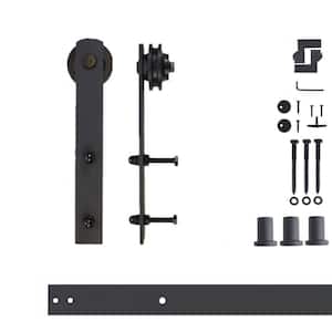 4 ft./48 in. Black Rustic Non-Bypass Sliding Barn Door Hardware Kit Straight Design Roller for Single Door