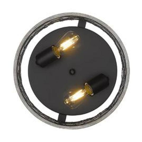 Matte Black Rustic Glass Drum Flush Mount Light
