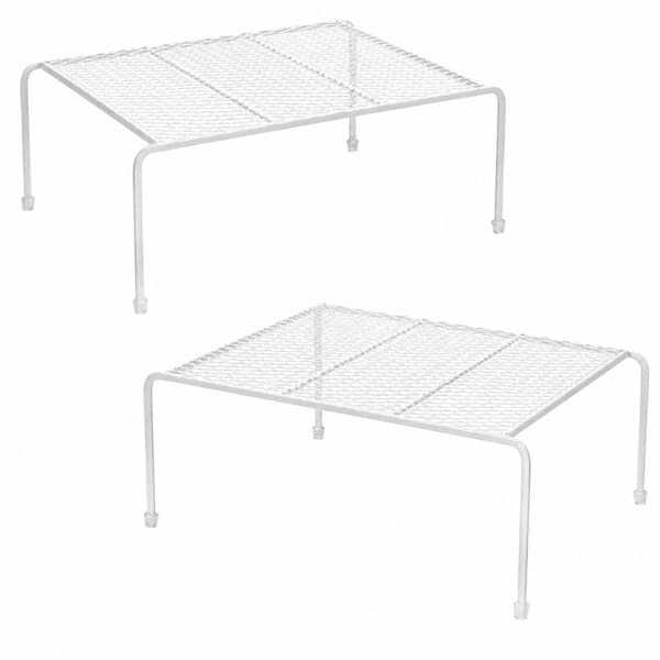 2 Shelf White Wrought Iron Countertop and Cabinet Organizer Spice Rack Set for Kitchen Storage