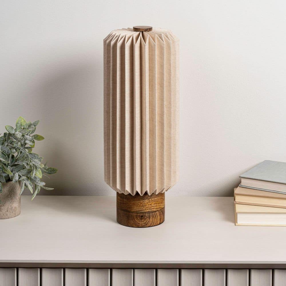 Banks 15.75 in. Modern Minimalist Paper Pleated Column Accent LED Table Lamp, Natural price history on PriceWatchPro