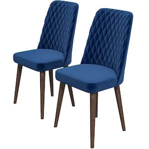 Ellen Mid-Century Modern Navy Blue Velvet Dining Chair (Set of 2)