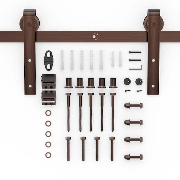 Boyel Living 6.6 ft./79 in. Red Bronze Sliding Barn Door Track and Hardware Kit with J-Shape Hanger For Single Door