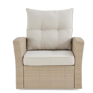 Canaan Beige Stationary All-Weather Wicker Outdoor Lounge Chair with Cream Cushions