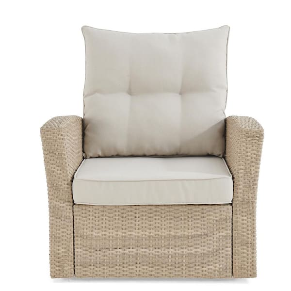 Pure Garden Canaan Beige Stationary All-Weather Wicker Outdoor Lounge Chair with Cream Cushions