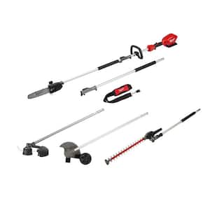M18 FUEL 10 in. 18V Lithium-Ion Brushless Electric Cordless Pole Saw with String Trimmer Hedge Trimmer Edger Attachments