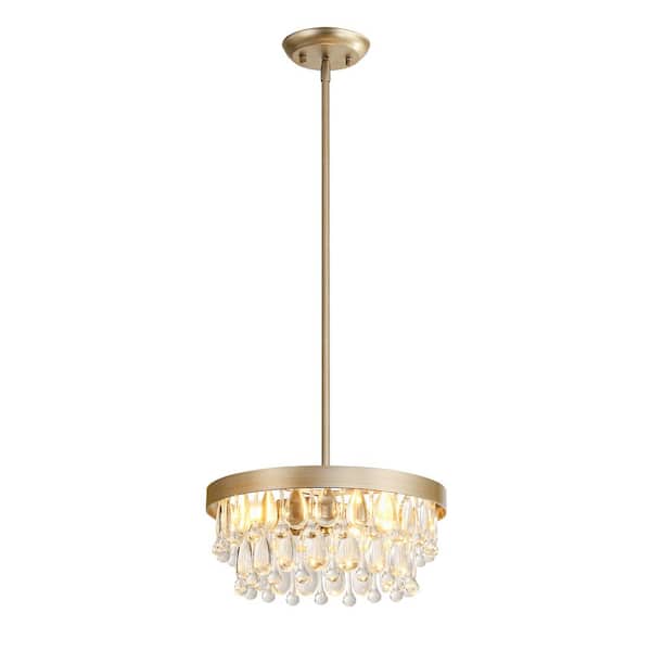 Jojospring Adela 13 in. Dia Brushed Champagne Silver Crystal Teardrop 3-Light Chandelier