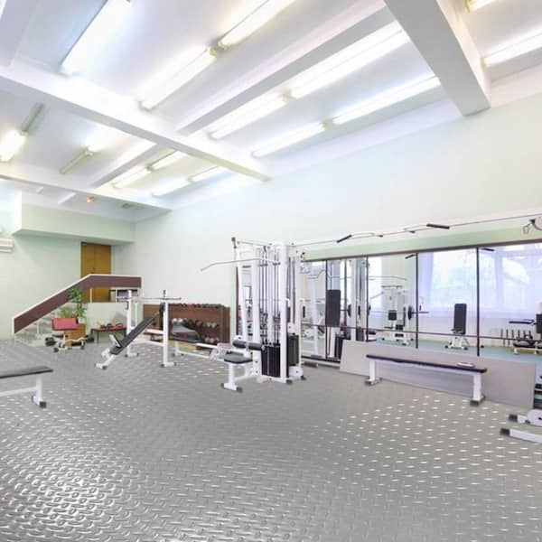 Garage Floor Mat 4.9 ft. W x 19 ft. L Vinyl Garage Flooring Roll Anti-Slide Diamond Texture Garage Mats, Silver